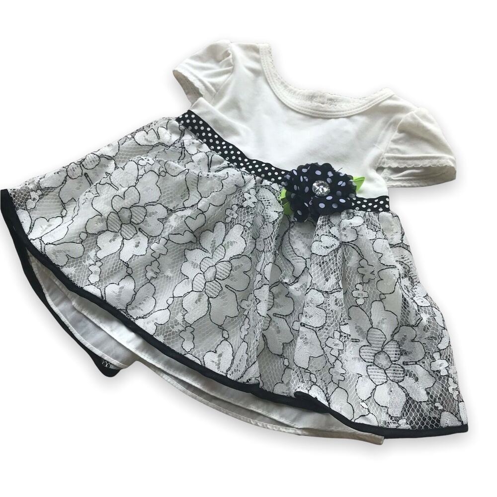 Sweet Heart Rose Girls Top Size 6-9 Months Cream Black Lace‎ Flower NEW